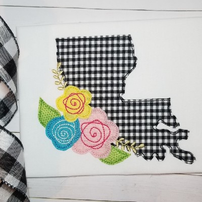 Louisiana with flowers machine applique